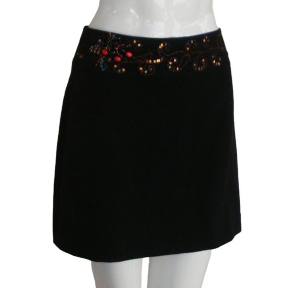 new CACHE Skirt, 30" Waist, Beaded waist, Back zip, Black, Mini, Lined - Picture 2 of 12